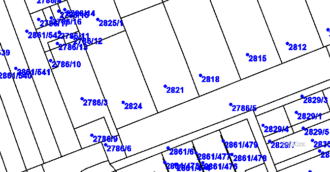 Parcela st. 2821 v KÚ Strážnice na Moravě, Katastrální mapa