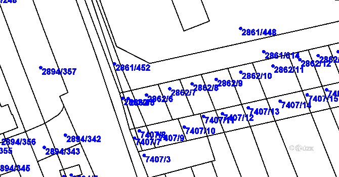 Parcela st. 2862/7 v KÚ Strážnice na Moravě, Katastrální mapa
