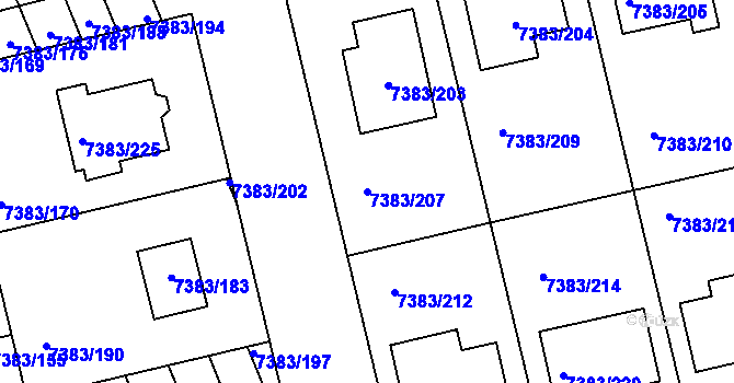 Parcela st. 7383/207 v KÚ Strážnice na Moravě, Katastrální mapa
