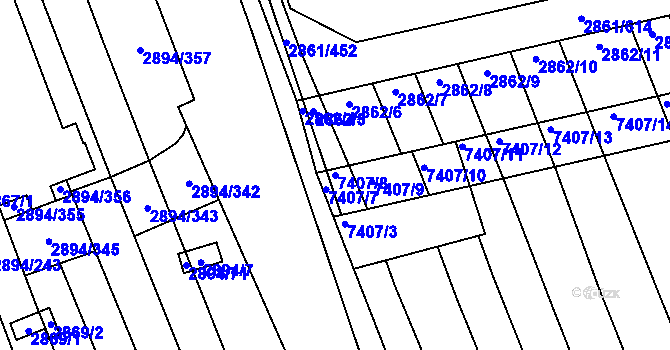 Parcela st. 7407/8 v KÚ Strážnice na Moravě, Katastrální mapa