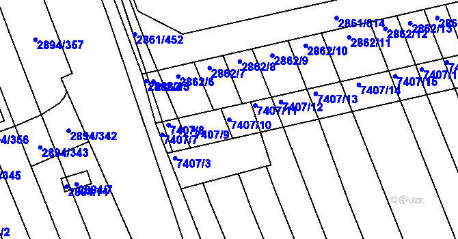 Parcela st. 7407/10 v KÚ Strážnice na Moravě, Katastrální mapa