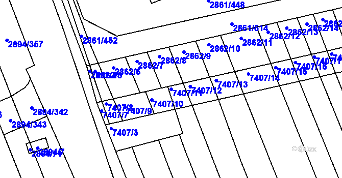 Parcela st. 7407/11 v KÚ Strážnice na Moravě, Katastrální mapa