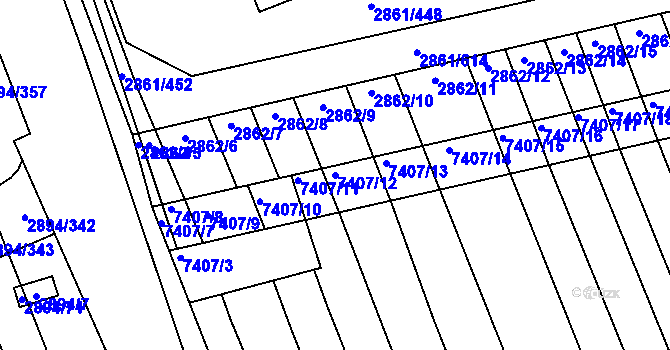 Parcela st. 7407/12 v KÚ Strážnice na Moravě, Katastrální mapa