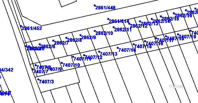 Parcela st. 7407/13 v KÚ Strážnice na Moravě, Katastrální mapa