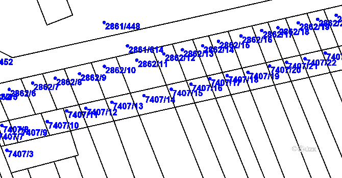 Parcela st. 7407/15 v KÚ Strážnice na Moravě, Katastrální mapa