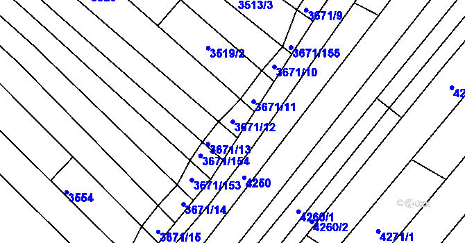Parcela st. 3671/12 v KÚ Strážnice na Moravě, Katastrální mapa
