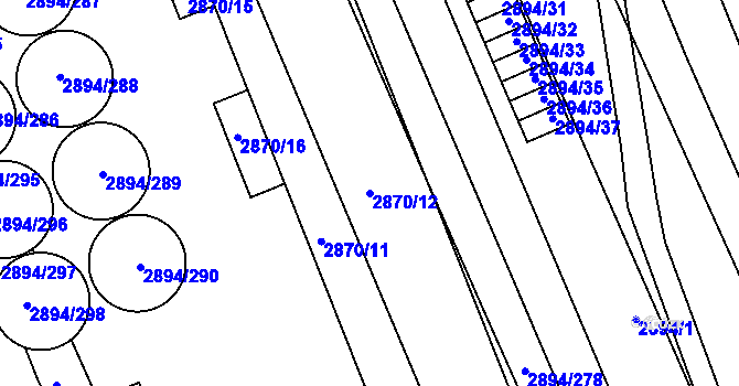Parcela st. 2870/12 v KÚ Strážnice na Moravě, Katastrální mapa