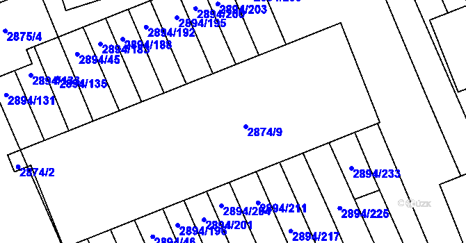 Parcela st. 2874/9 v KÚ Strážnice na Moravě, Katastrální mapa