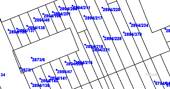 Parcela st. 2894/218 v KÚ Strážnice na Moravě, Katastrální mapa