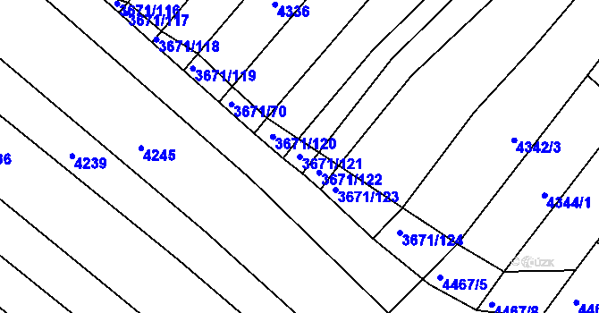 Parcela st. 3671/121 v KÚ Strážnice na Moravě, Katastrální mapa