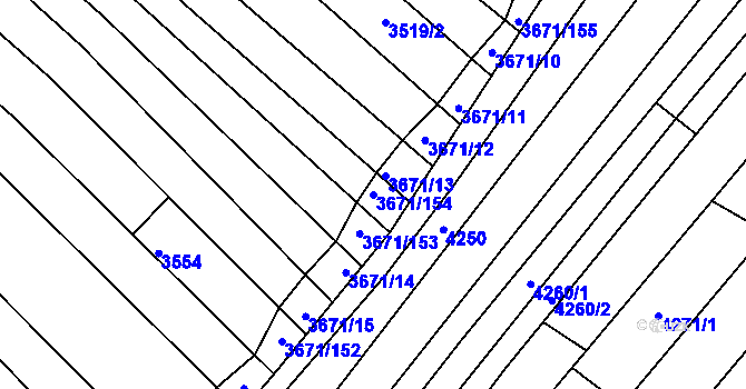 Parcela st. 3671/154 v KÚ Strážnice na Moravě, Katastrální mapa