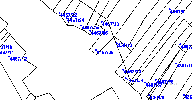 Parcela st. 4467/28 v KÚ Strážnice na Moravě, Katastrální mapa
