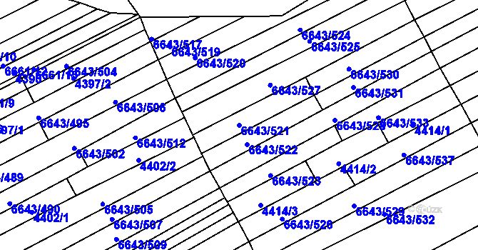 Parcela st. 6643/521 v KÚ Strážnice na Moravě, Katastrální mapa