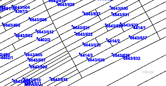 Parcela st. 6643/523 v KÚ Strážnice na Moravě, Katastrální mapa