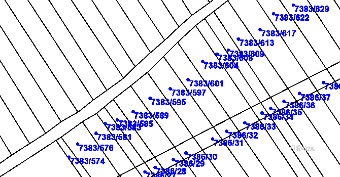 Parcela st. 7383/597 v KÚ Strážnice na Moravě, Katastrální mapa