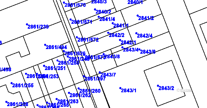 Parcela st. 2843/8 v KÚ Strážnice na Moravě, Katastrální mapa