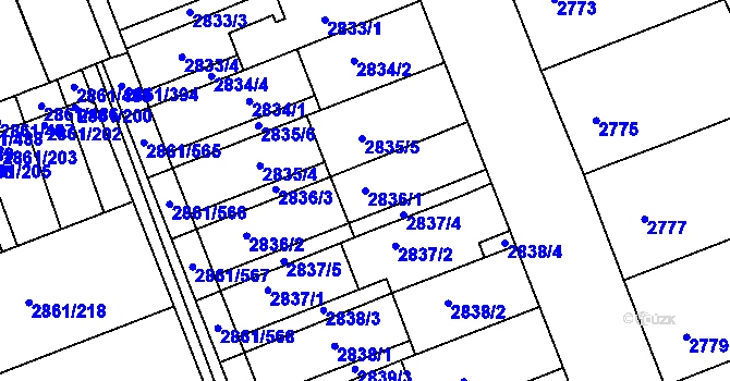 Parcela st. 2836/1 v KÚ Strážnice na Moravě, Katastrální mapa