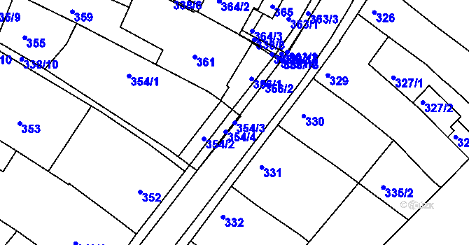 Parcela st. 354/3 v KÚ Strážnice na Moravě, Katastrální mapa