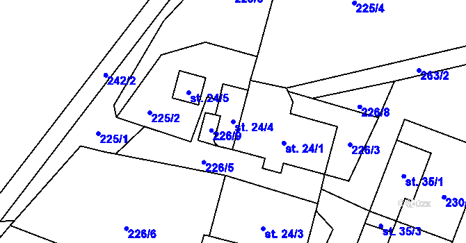 Parcela st. 24/4 v KÚ Řasnice, Katastrální mapa