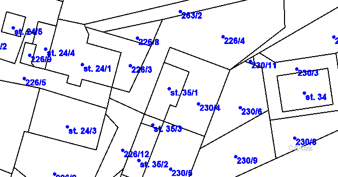 Parcela st. 35/1 v KÚ Řasnice, Katastrální mapa