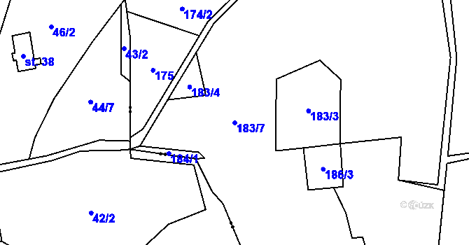 Parcela st. 183/7 v KÚ Řasnice, Katastrální mapa