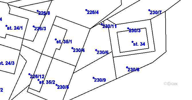 Parcela st. 230/6 v KÚ Řasnice, Katastrální mapa