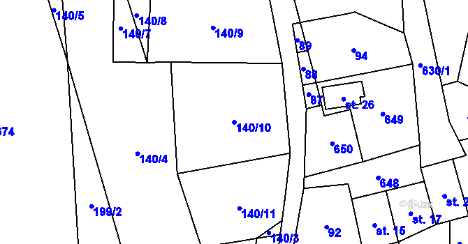 Parcela st. 140/10 v KÚ Krotějov, Katastrální mapa