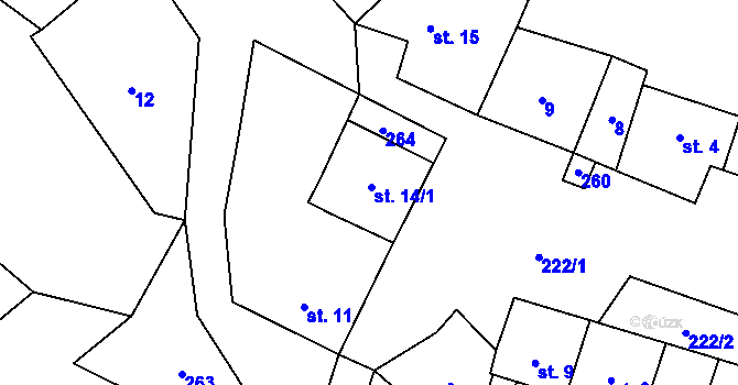 Parcela st. 14/1 v KÚ Lehom, Katastrální mapa