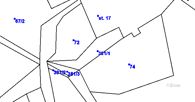 Parcela st. 381/1 v KÚ Rovná, Katastrální mapa