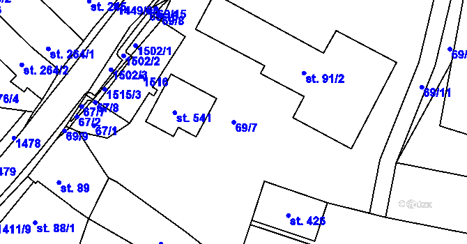 Parcela st. 69/7 v KÚ Strážov na Šumavě, Katastrální mapa
