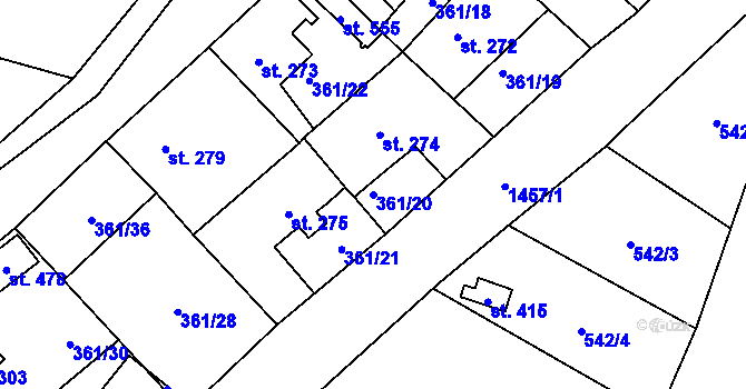 Parcela st. 361/20 v KÚ Strážov na Šumavě, Katastrální mapa