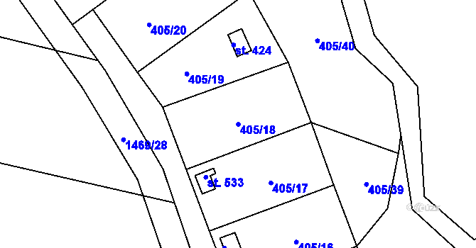 Parcela st. 405/18 v KÚ Strážov na Šumavě, Katastrální mapa