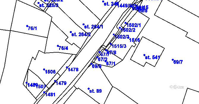 Parcela st. 67/7 v KÚ Strážov na Šumavě, Katastrální mapa