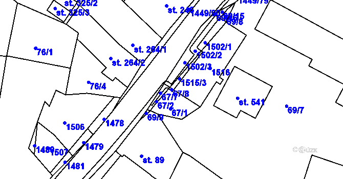 Parcela st. 67/8 v KÚ Strážov na Šumavě, Katastrální mapa