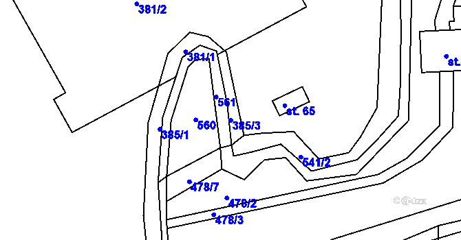 Parcela st. 385/3 v KÚ Zahorčice na Šumavě, Katastrální mapa