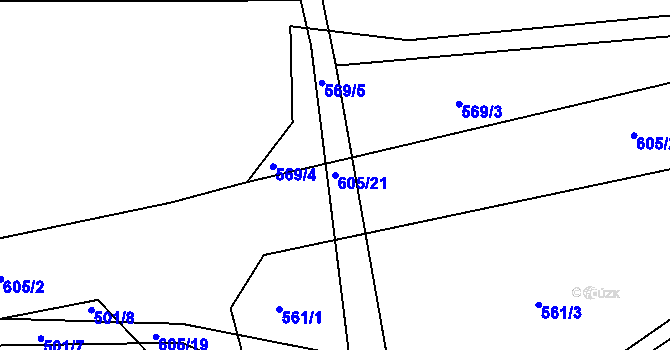 Parcela st. 605/21 v KÚ Bořice u Mirotic, Katastrální mapa