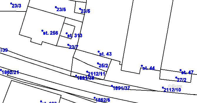 Parcela st. 43 v KÚ Strážovice, Katastrální mapa