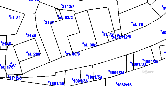 Parcela st. 80/2 v KÚ Strážovice, Katastrální mapa