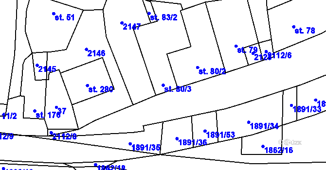 Parcela st. 80/3 v KÚ Strážovice, Katastrální mapa