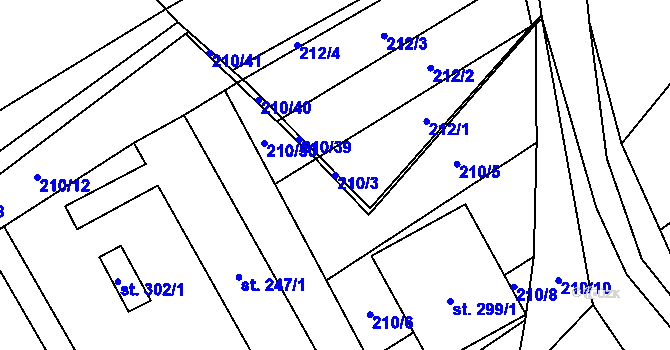 Parcela st. 210/3 v KÚ Strážovice, Katastrální mapa