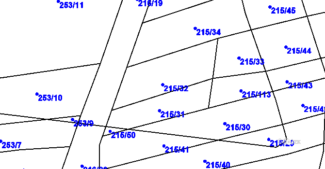 Parcela st. 215/32 v KÚ Strážovice, Katastrální mapa
