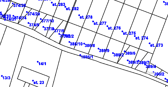 Parcela st. 386/8 v KÚ Strážovice, Katastrální mapa