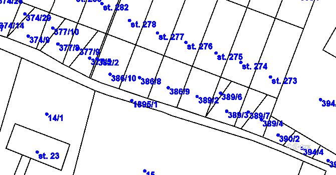 Parcela st. 386/9 v KÚ Strážovice, Katastrální mapa