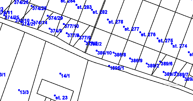 Parcela st. 386/10 v KÚ Strážovice, Katastrální mapa