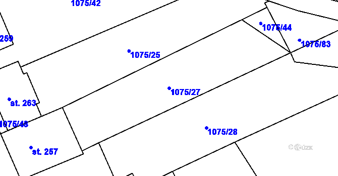Parcela st. 1075/27 v KÚ Strážovice, Katastrální mapa