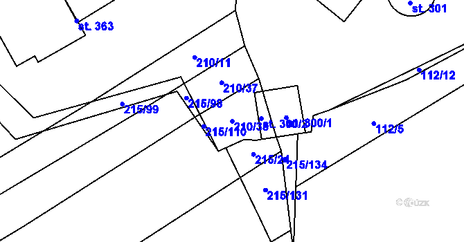 Parcela st. 210/38 v KÚ Strážovice, Katastrální mapa