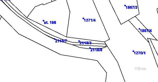 Parcela st. 2118/3 v KÚ Strážovice, Katastrální mapa
