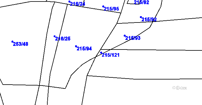 Parcela st. 215/121 v KÚ Strážovice, Katastrální mapa