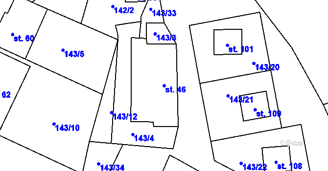 Parcela st. 46 v KÚ Strhaře, Katastrální mapa