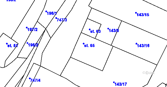 Parcela st. 65 v KÚ Strhaře, Katastrální mapa